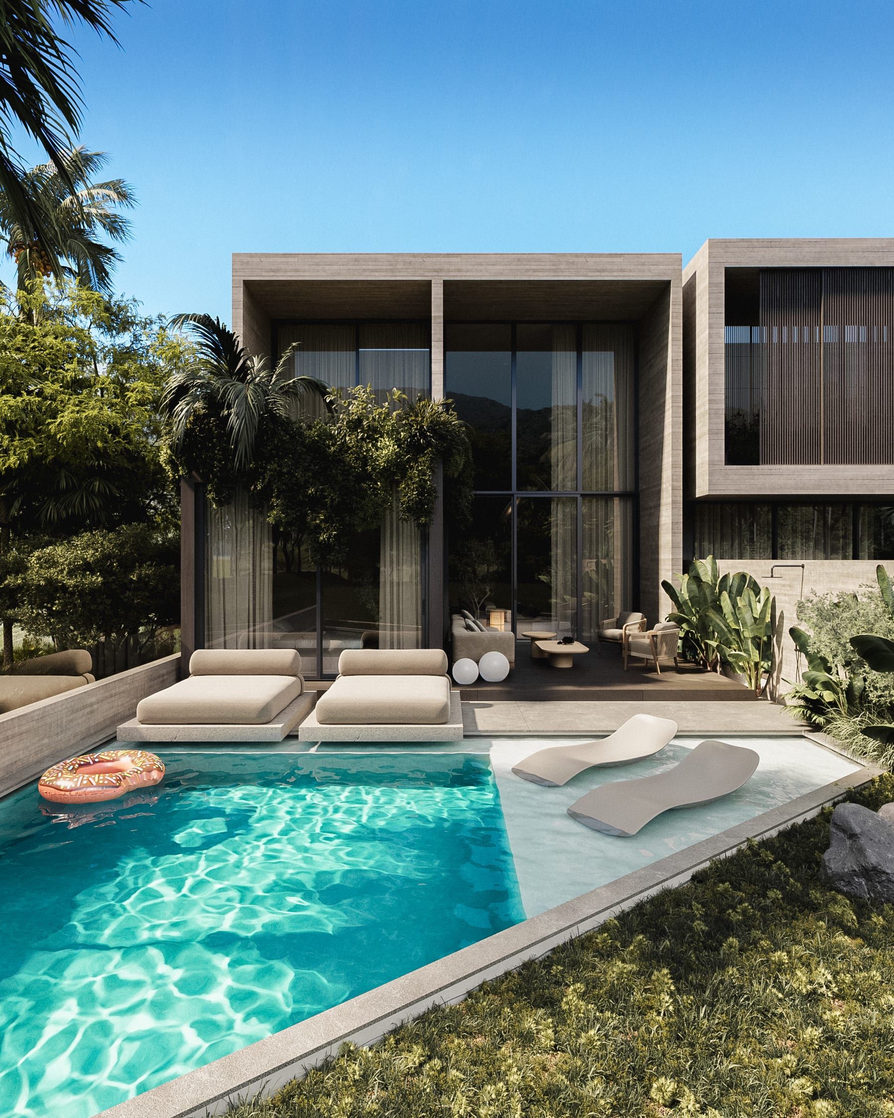 Private residence with pool and minimalist facade