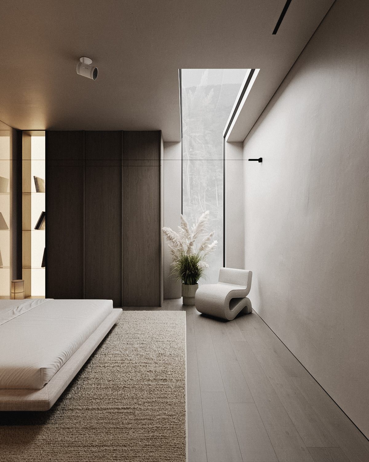 Minimalist bedroom interior with natural light