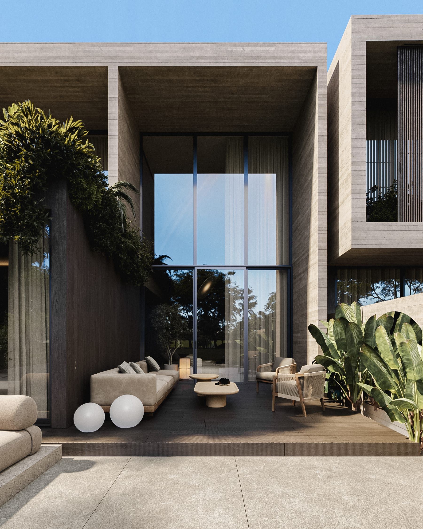 Terrace with deep recess, decking and horizon view