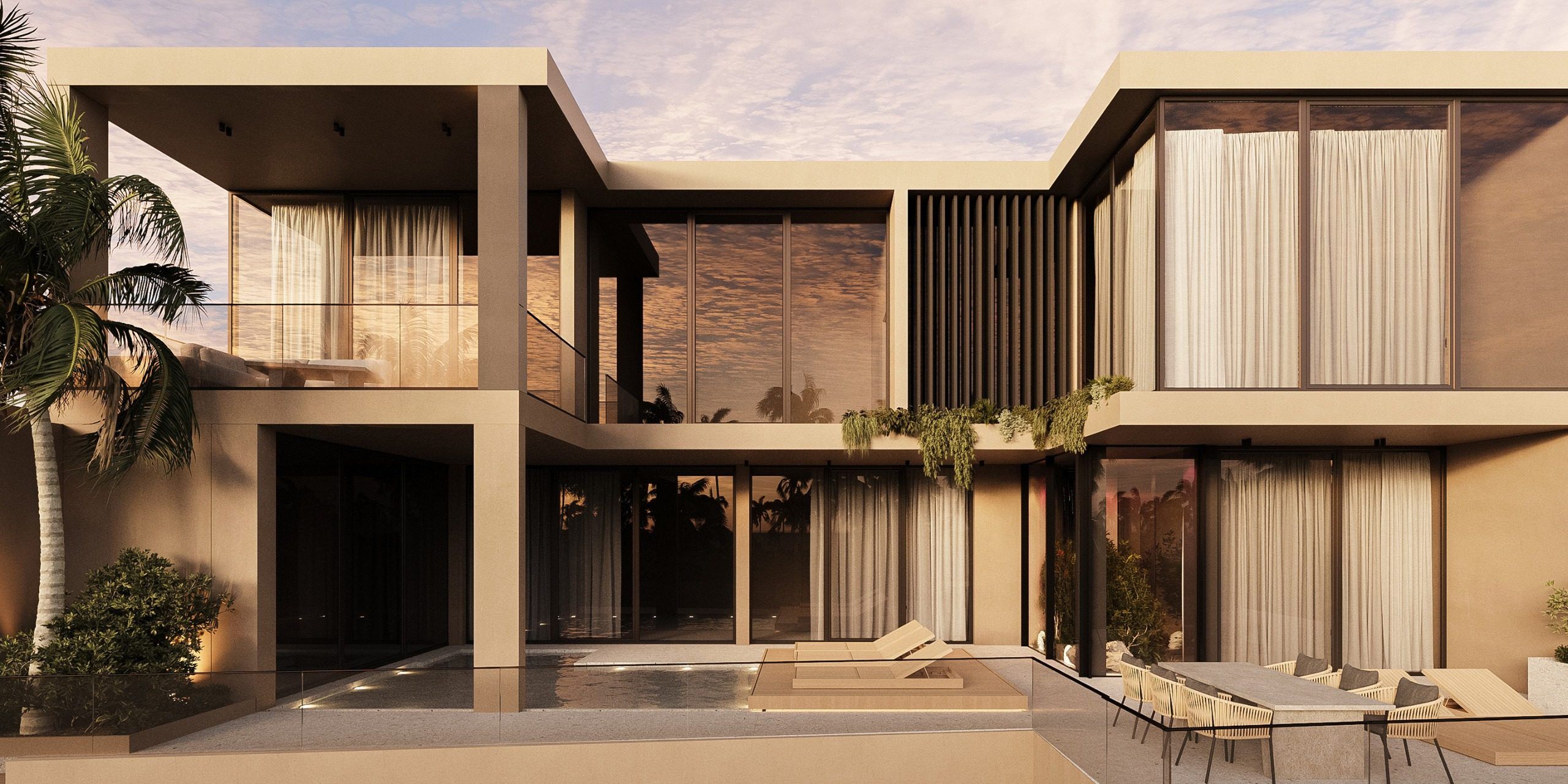 Residence facade with vertical screens and natural light