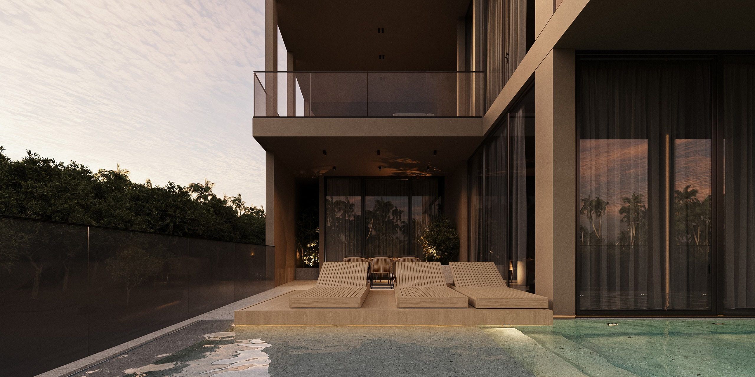 Multi-level terrace with pool and integrated living spaces
