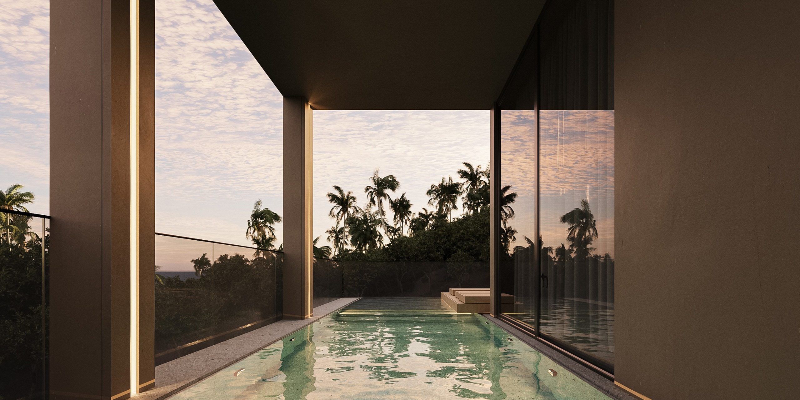 Internal pool with skylight and minimal architectural frame