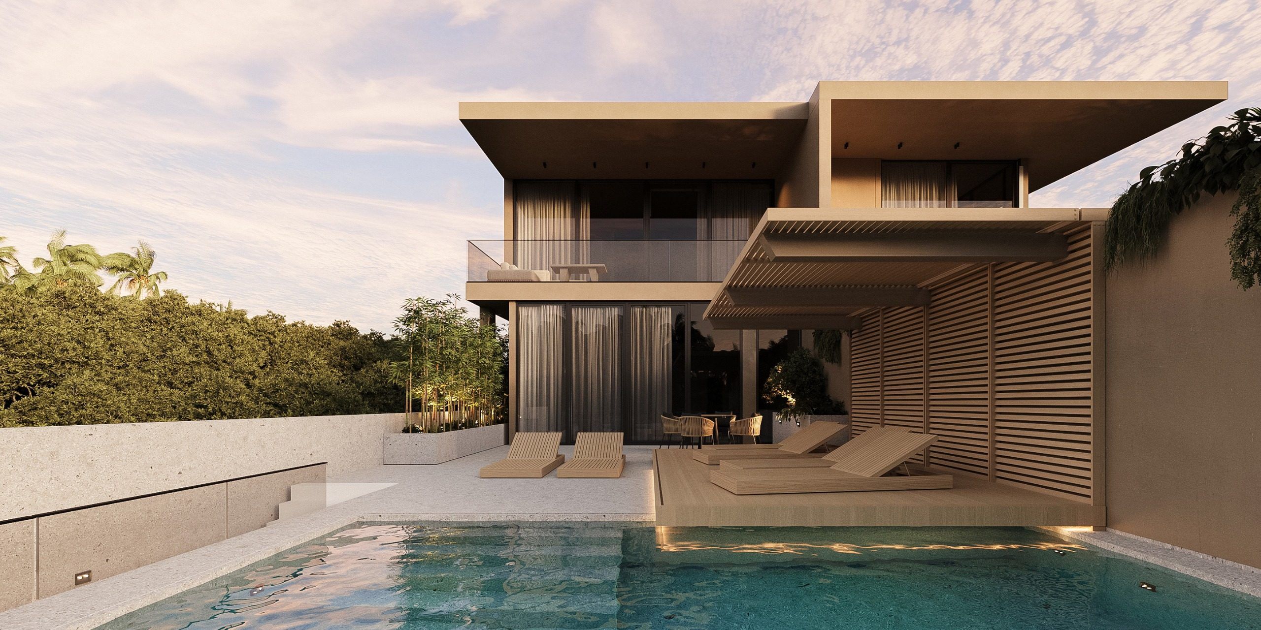 Private residence with covered terrace, pool and nature views
