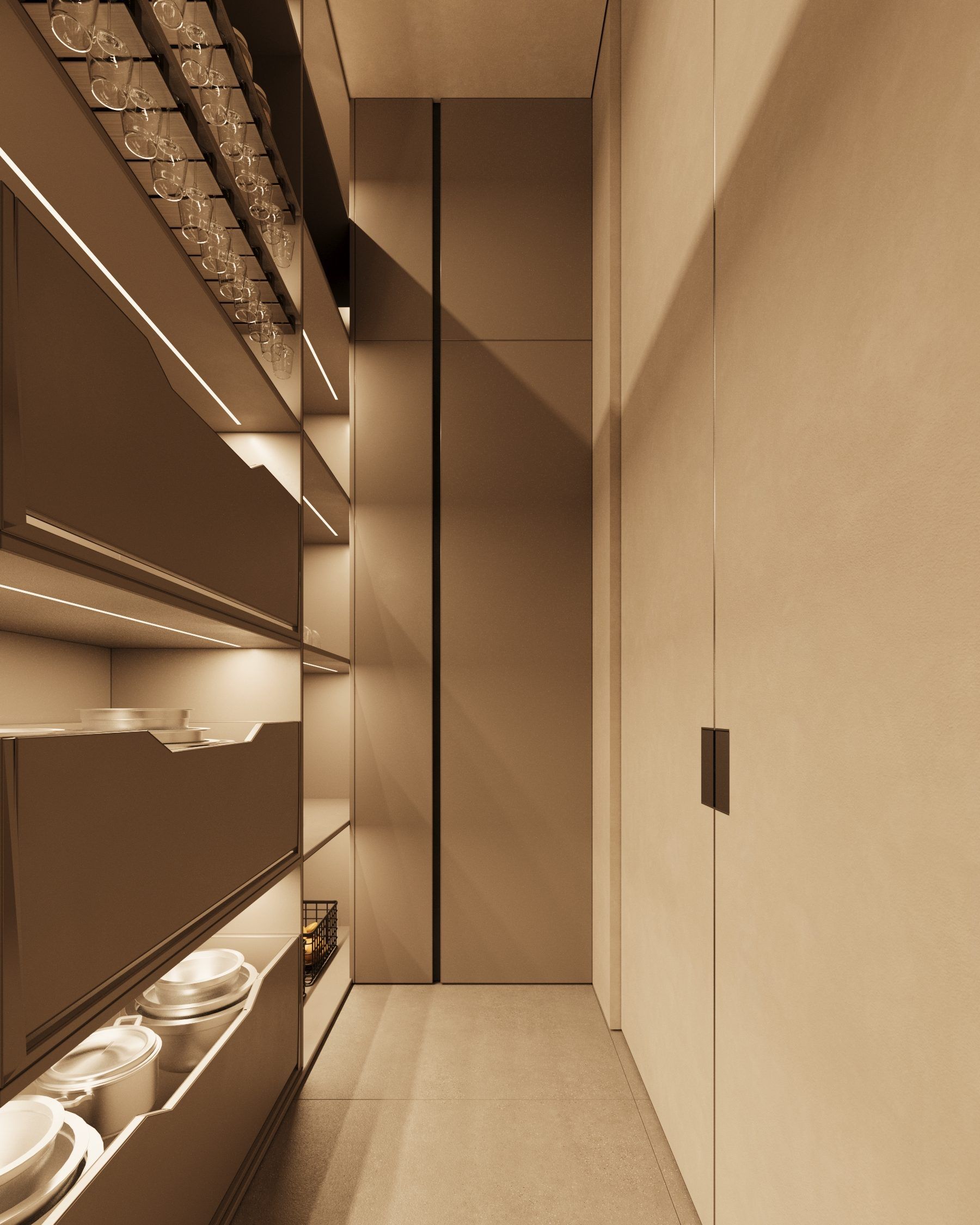 Gallery of built-in furniture with lighting and wooden cladding