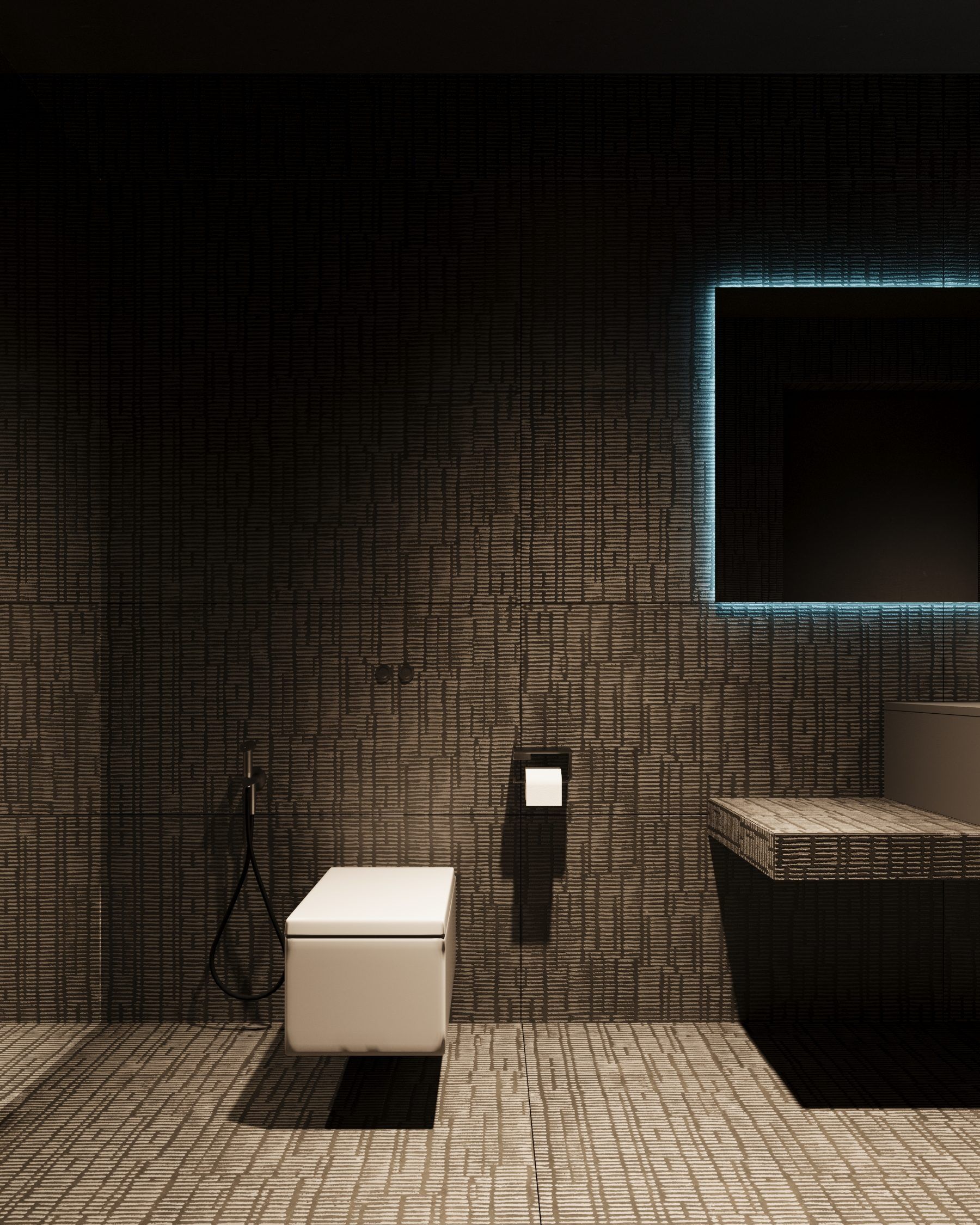 Toilet area with bidet, WC and blue mirror lighting
