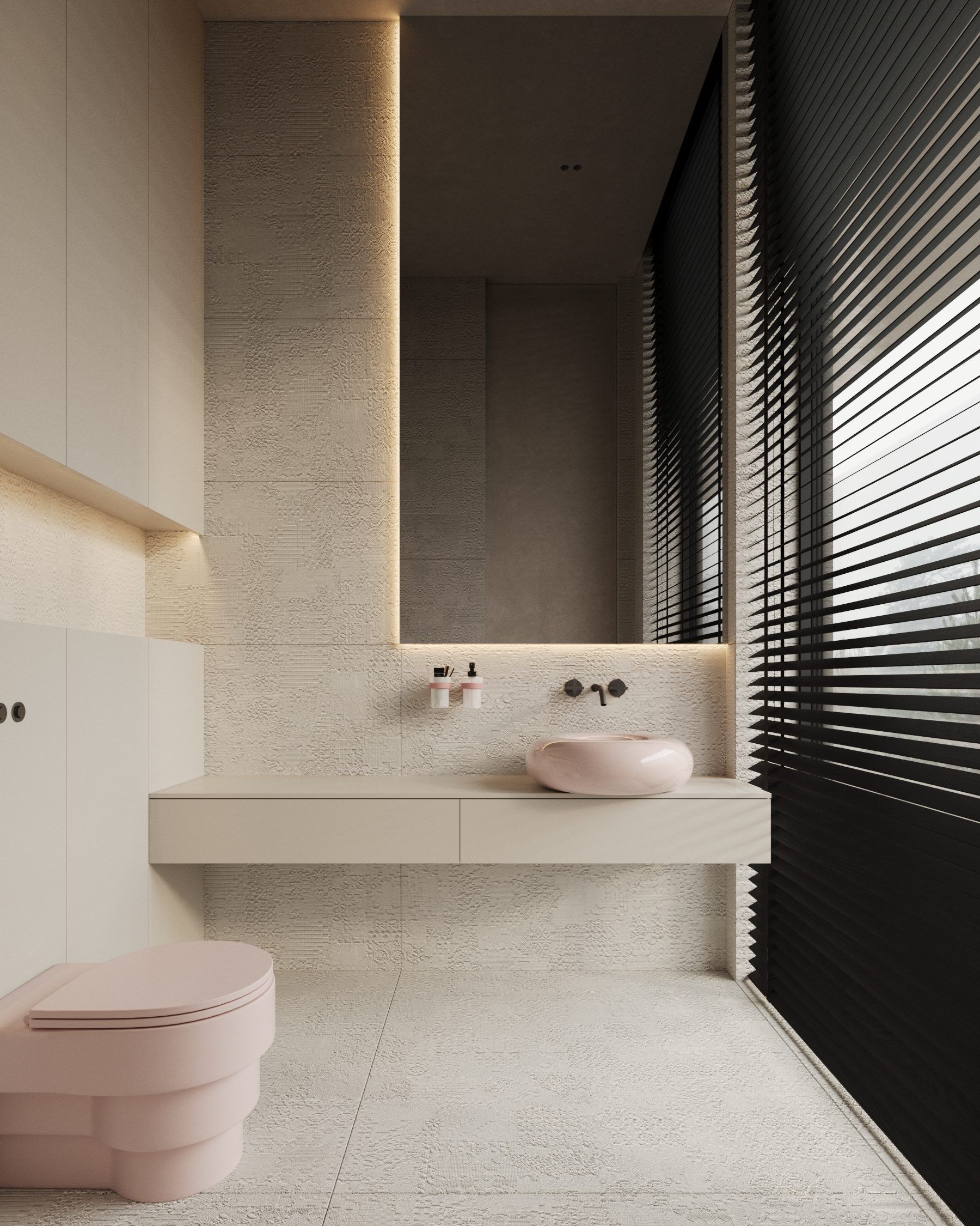 Bathroom with towel warmer and ceramic sink